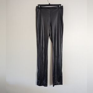 S SBetro by Suzanne Betro Black Shiny Stretchy Split Hem Pants